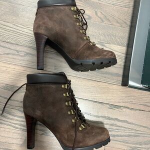 NIB Ralph Lauren Darby Suede/leather Lace Up Brown Ankle Boots Womens Sz 6